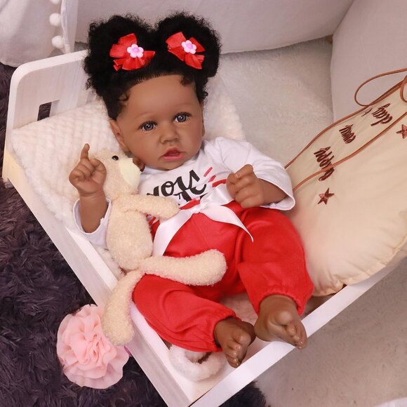 🆕22.8 Inch Reborn Doll with Soft Cloth Body African American Emma Girl Doll - Picture 11 of 11